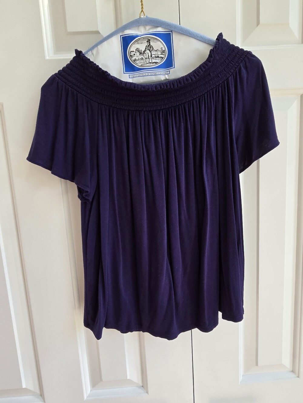 Elle Navy Knit Ruffle Neck And Flutter Sleeve Top